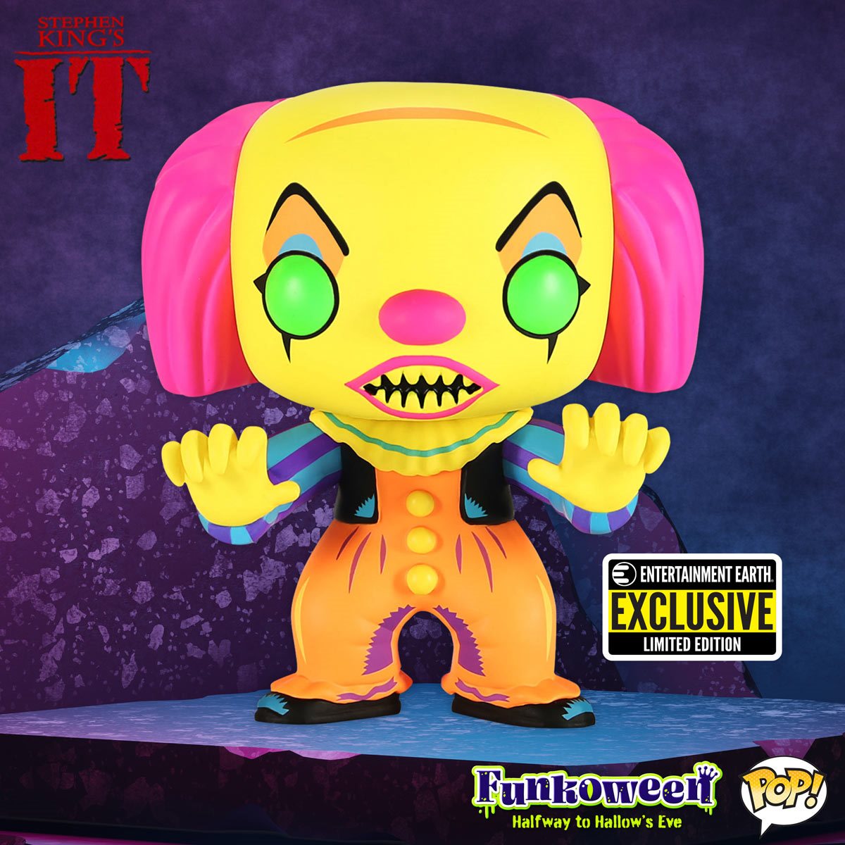 IT 1990 Pennywise Black Light Pop Vinyl Figure #55 FUJX65039EE