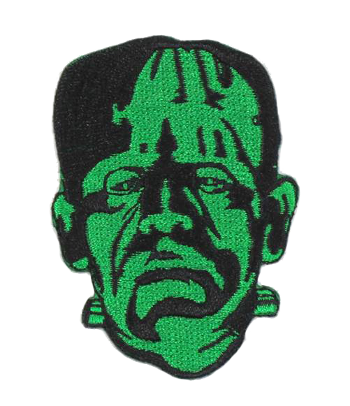 This is a Universal Monsters Frankenstein clothing patch and he is green with black stitching.  