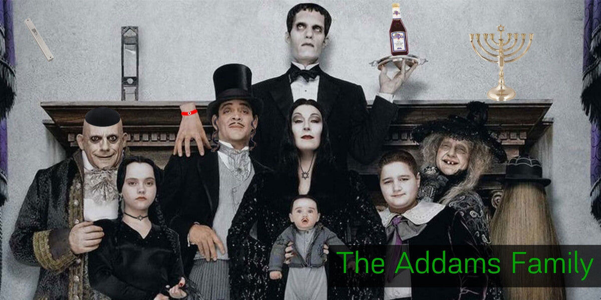 Addams Family movie poster art with Thing and Lurch dusting cobwebs