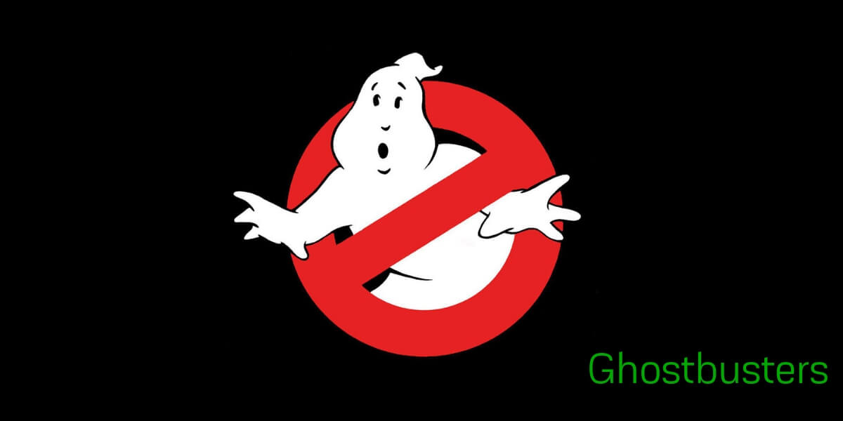 Ghostbusters movie poster with logo of ghost and red circle