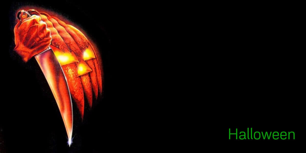 Halloween John Carpenter poster with a knife and a pumpkin