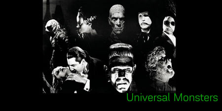 Universal Monsters Dracula and Frankenstein movie poster that has a bat and fangs