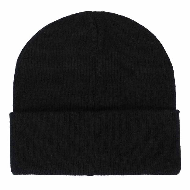 This is a black Stranger Things Hellfire Club beanie and the back of the beanie is plain black