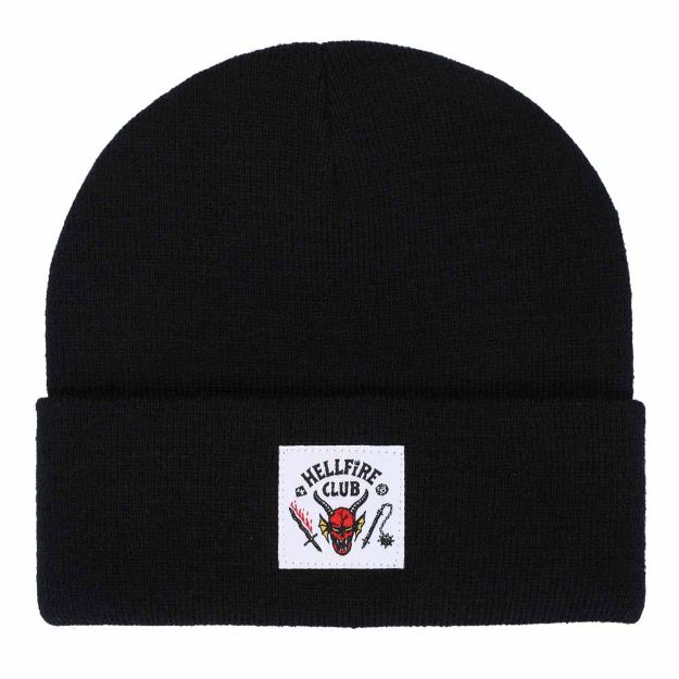 This is a black Stranger Things Hellfire Club beanie