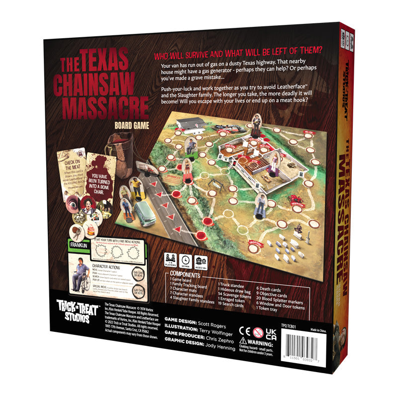 TPQTCB01 Classic Horror Shop The Texas Chainsaw Massacre Board Game Back Box Art