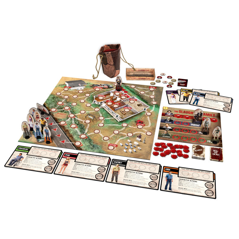 TPQTCB01 Classic Horror Shop The Texas Chainsaw Massacre Board Game pieces and board