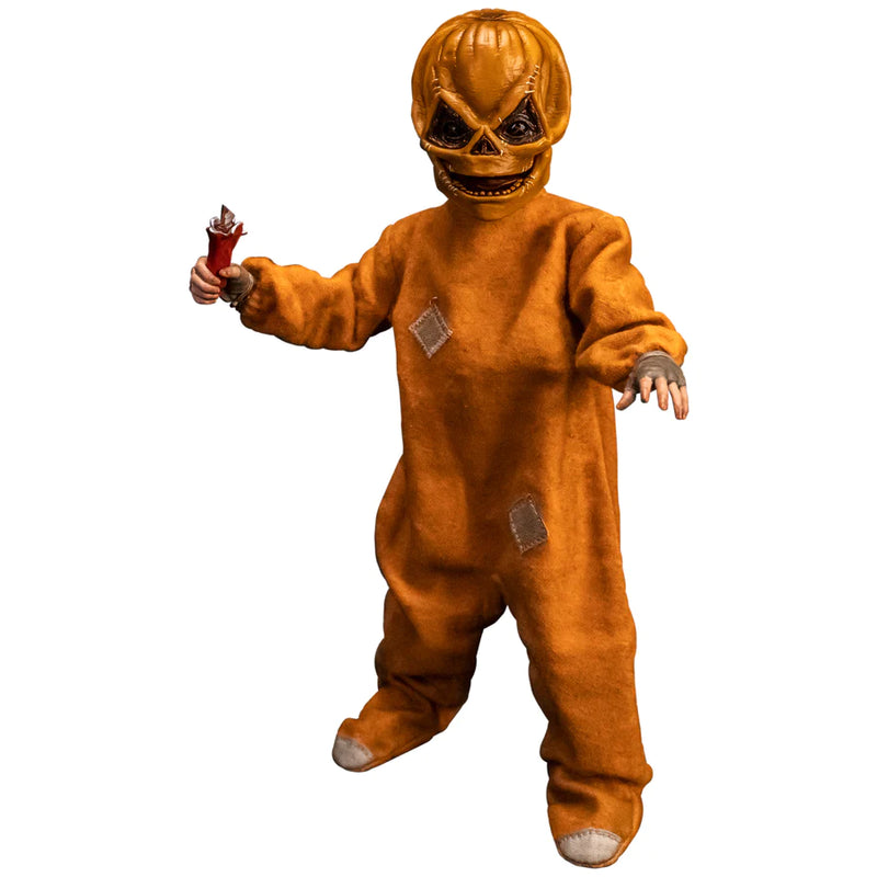 This is a Trick 'T Treat Sam 1:6 scale Figure and he has an unmasked face, and orange jumpsuit