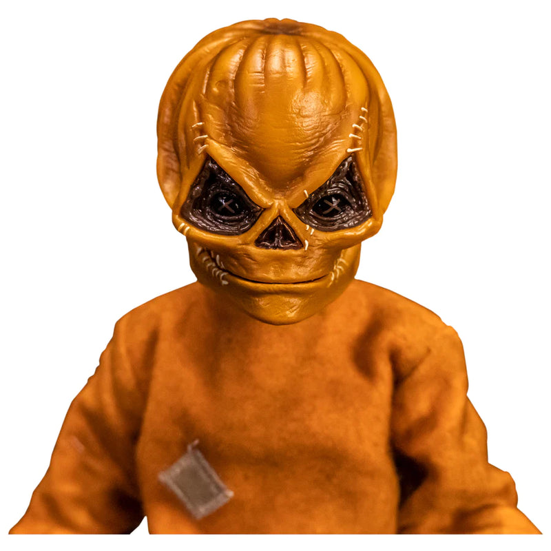 This is a Trick 'T Treat Sam 1:6 scale Figure and he has an unmasked face with stitches and orange jumpsuit with patches