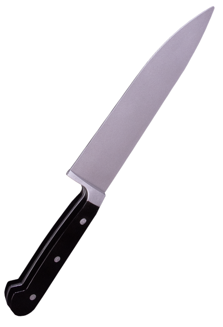 This is a Halloween 2018 Michael Myers foam knife that is silver, has a black handle and it has 3 silver dots.