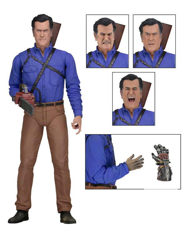 This is an Ash vs Evil Dead 7" Intimate NECA action figure with 3 heads, hand, chainsaw and shotgun.