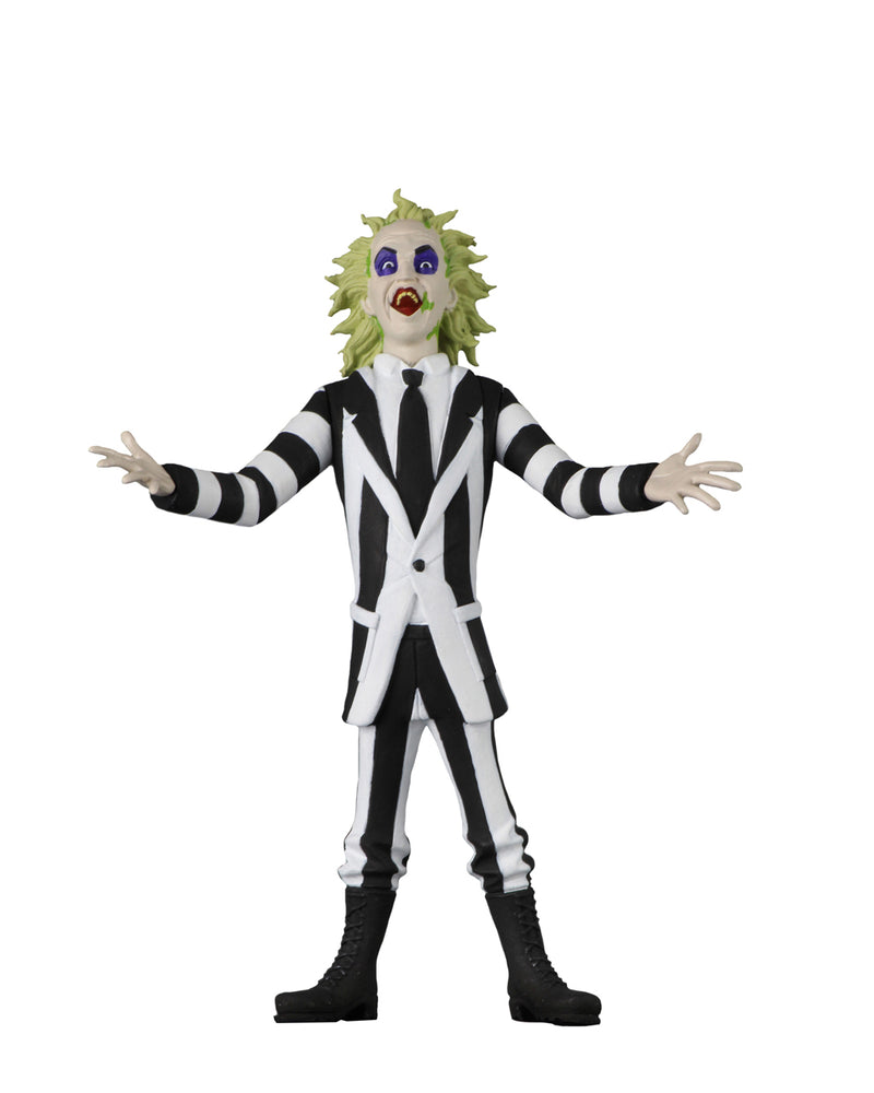 This is the Toony Terrors NECA action figure series 4 Beetlejuice and he has green hair and a striped suit.