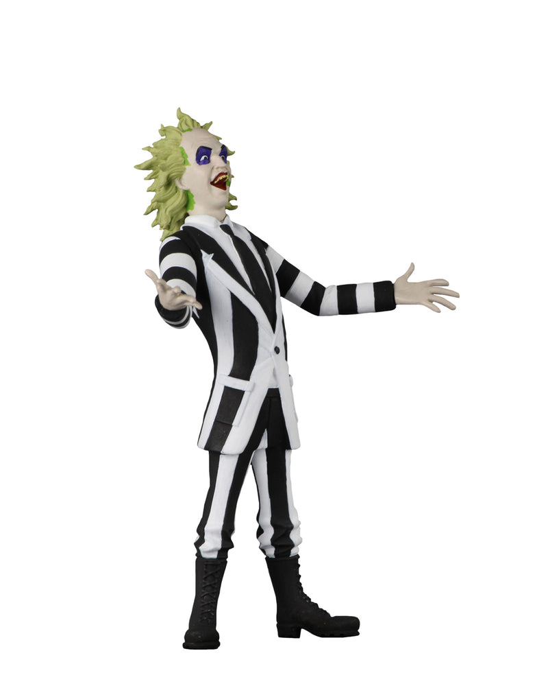 This is the Toony Terrors NECA action figure series 4 Beetlejuice and he has spiked green hair and a striped suit.