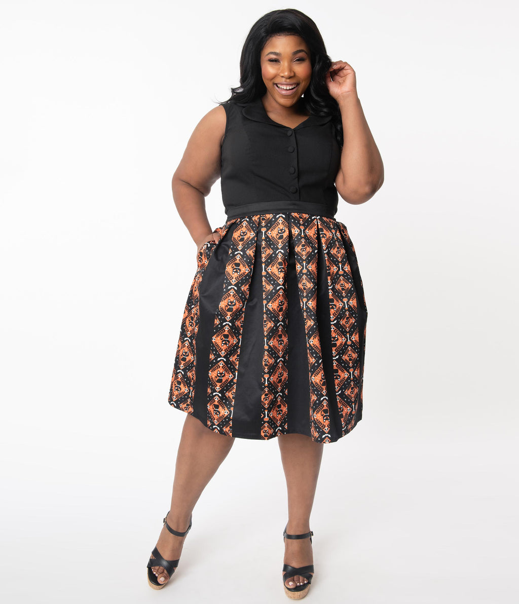 & Orange Cat Print Jayne Swing Skirt by Vintage - Classic Shop