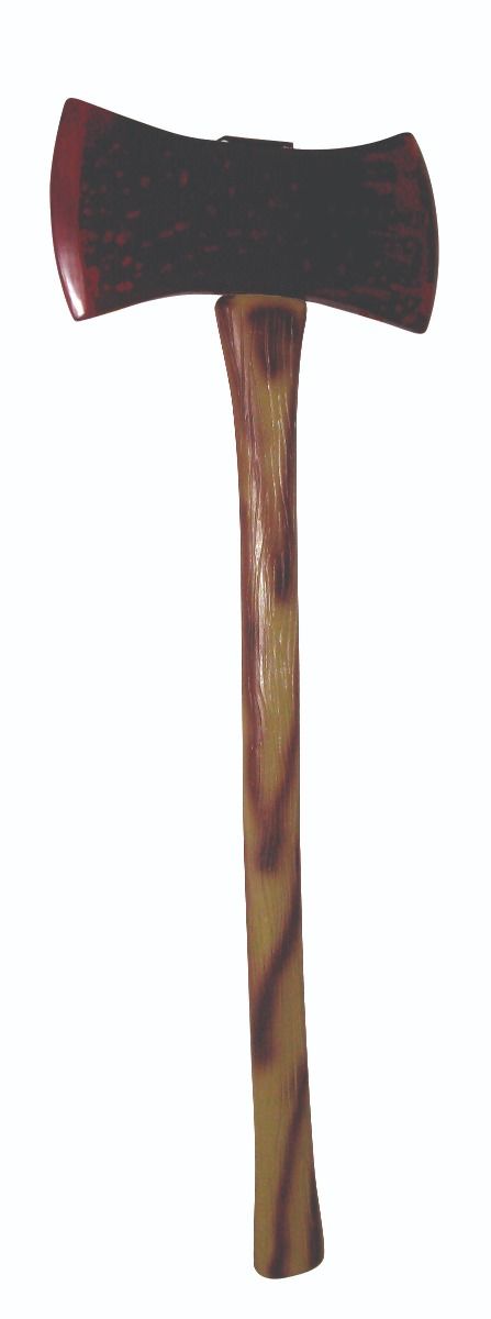 This is a bloody plastic axe, with a wood handle and a black head that is used by Jason Voorhees in Friday the 13th.