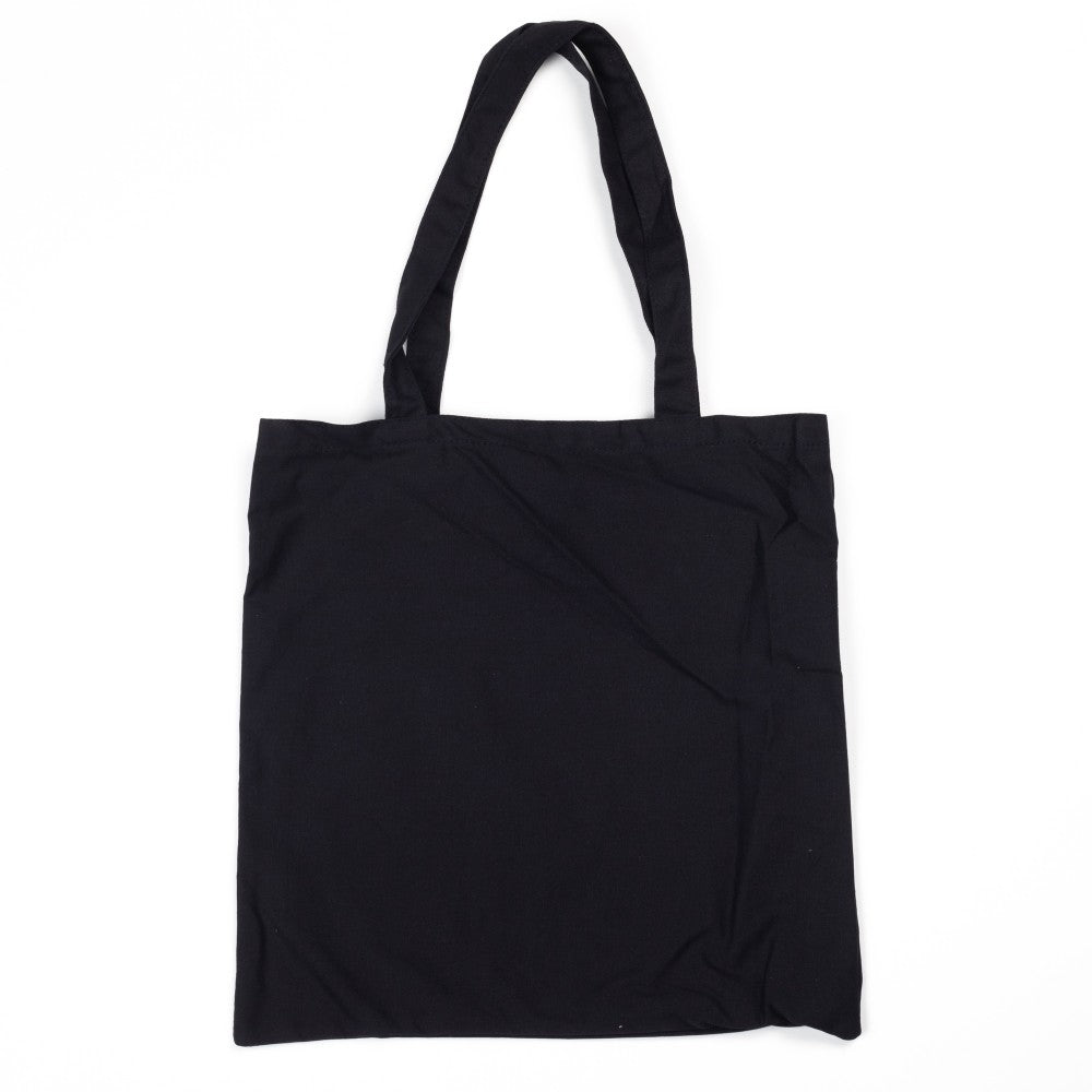 This is a Friday the 13th canvas tote and it is black with black handles.