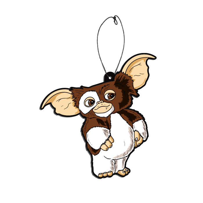 This is a Gremlins Gizmo air freshener and he is brown and white with big ears.