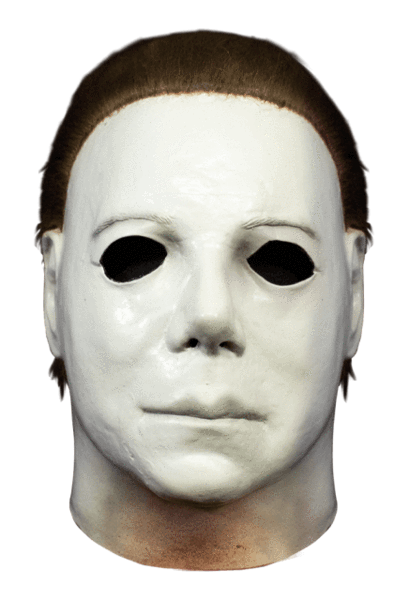 This is a Halloween Boogeyman Michael Myers Mask that is white, with brown hair.