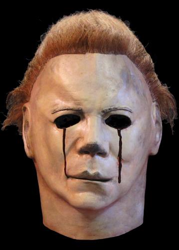 This is a Halloween 2 Michael Myers mask that is white, with brown hair and blood tears.