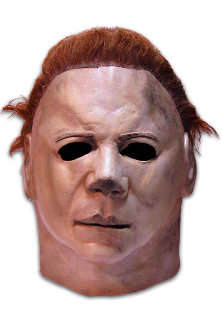 This is a Halloween II Michael Myers mask, that is white with brown hair and eye holes.