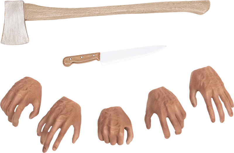 This is a Halloween 6 Curse of Michael Myers 12' action figure and there are 5 flash colored hands, an axe and a knife