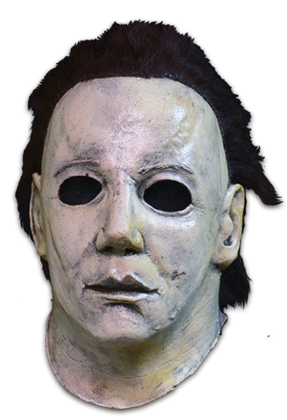 This is a Halloween 6 Curse of Michael Myers mask that is white with brown hair and black eyes.