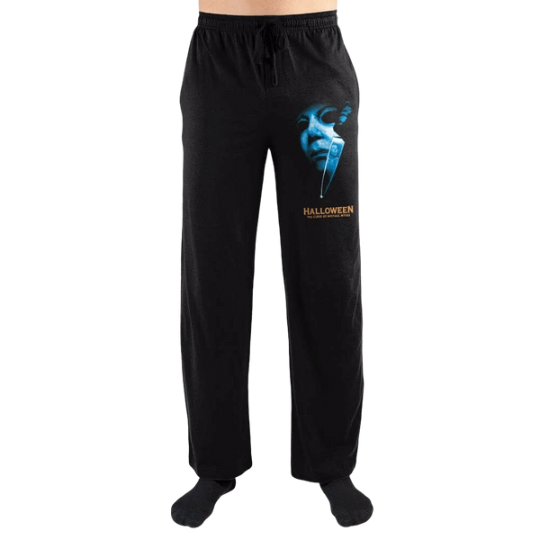 These are sleep pants from Curse of Michael Myers and they are black with a white mask and knife printed on the leg.