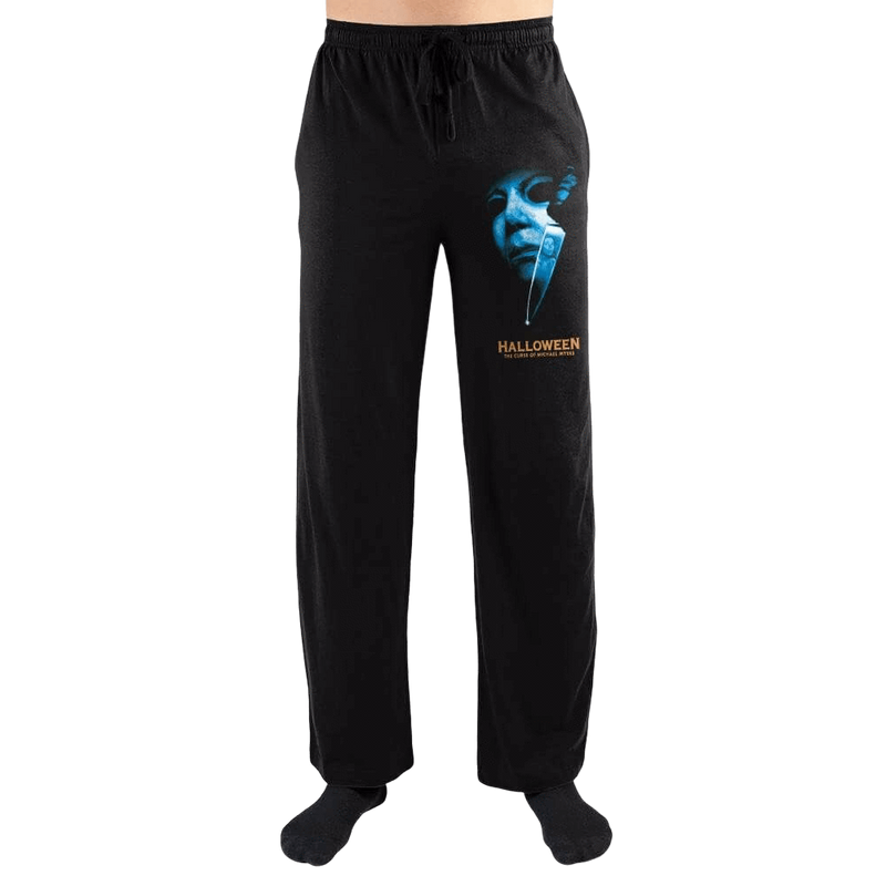 These are sleep pants from Curse of Michael Myers and they are black with a white mask and knife printed on the leg.