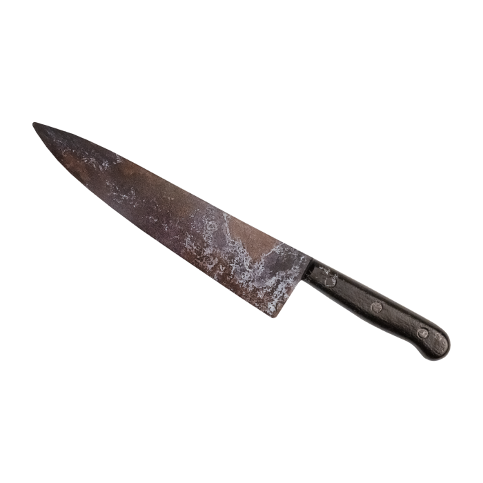 This is a Halloween Ends knife movie prop and it has a burnt silver blade