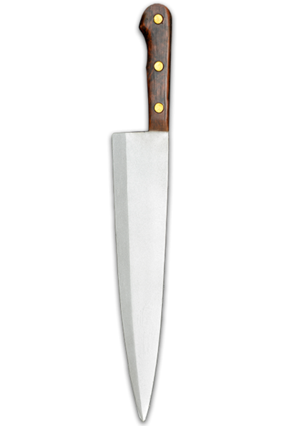 This is a Halloween II Michael Myers Butcher Knife that is foam and has a silver blade and a brown handle.