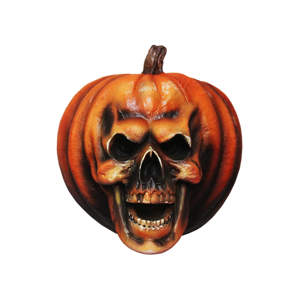 This is a Halloween II pumpkin magnet that is orange and has a skull face.