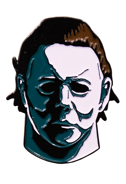 This is a Halloween 1978 Michael Myers enamel pin and it is white with brown hair.