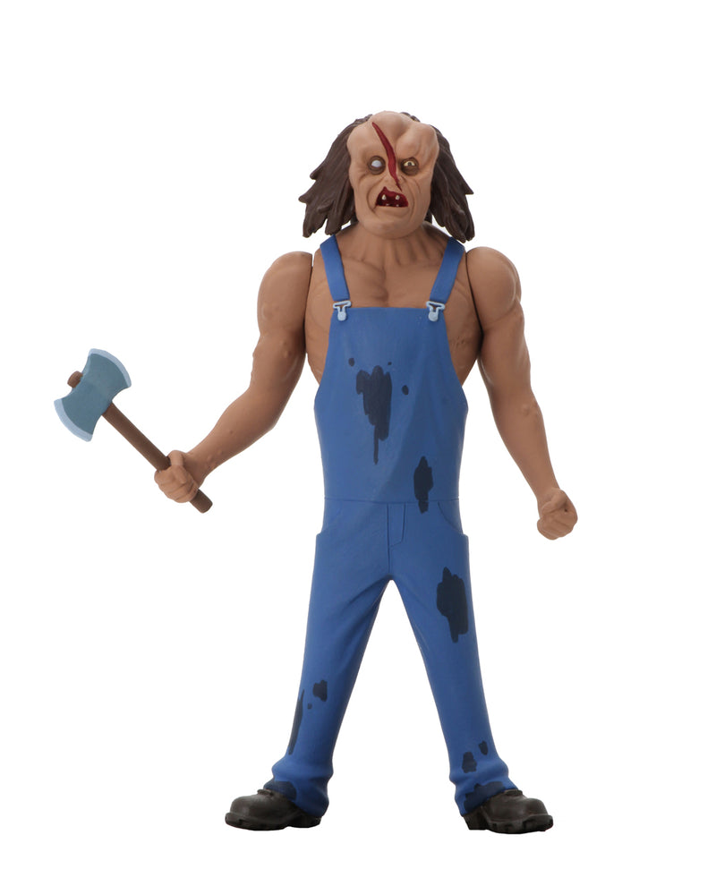 This is the Toony Terrors NECA action figure series 4 Hatchet and he has an axe, blue overalls and he has brown hair.