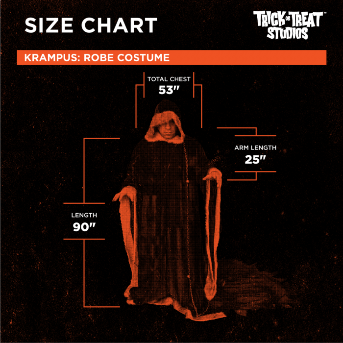 These are the measurements for a Krampus costume that is a red robe.