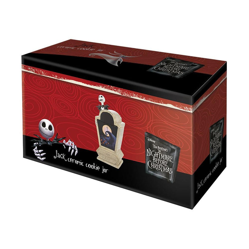 This is a Nightmare Before Christmas Jack Skellington Sculpted Cookie Jar box and it is red and black and has Zero on the box.
