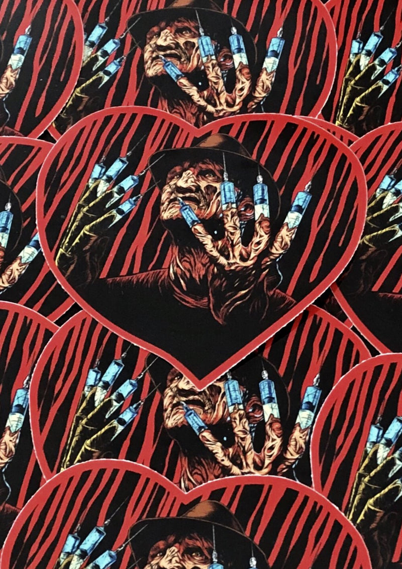 This is a collection of Nightmare On Elm St Freddy heart stickers.