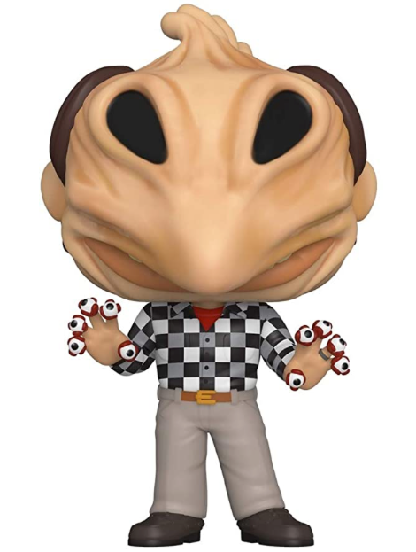 This is a Beetlejuice Adam Maitland Pop Vinyl Funko and he has a black and white checkered shirt and eyeball fingers.