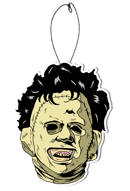 This is a 1974 Texas Chainsaw Massacre Leatherface air freshener and it is a tan face with dark hair.