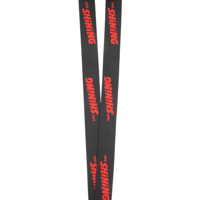 This is a The Shining Grady Twins lanyard and the pattern is the logo font in red letters, on black.